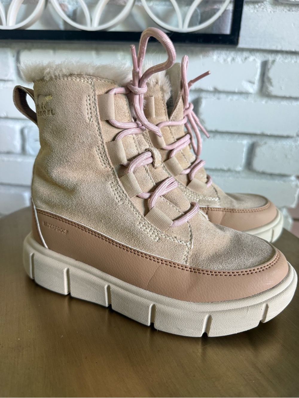 Sorel Kids Blush Pink Suede & Faux Fur Waterproof Winter Boots